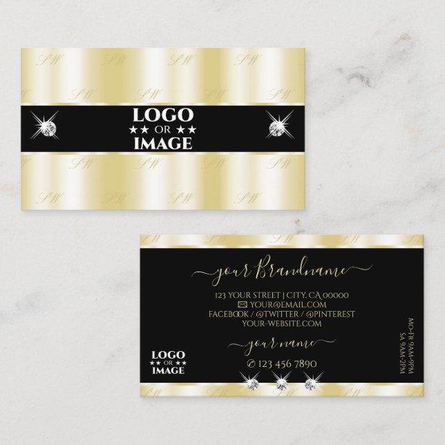 Shimmering Gold Black Sparkling Diamonds Add Logo Business Card (Front/Back)