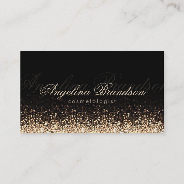 Shimmering Gold Cosmetologist Damask Black Card (Front)
