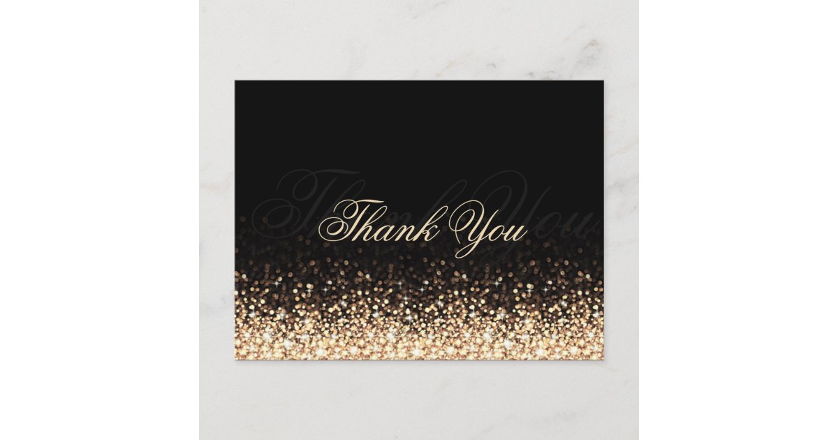 Shimmering Gold Glitter Black Thank You Postcard | Zazzle