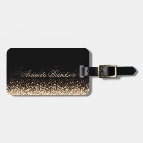 Shimmering Gold Glitter Stylish Black Luggage Tag