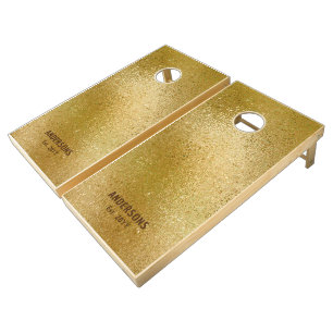 Shimmering gold iridescent texture cornhole set