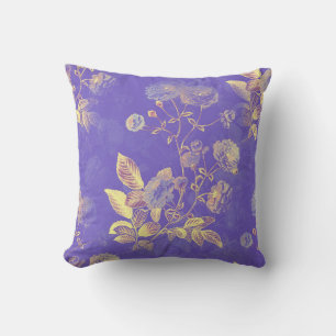 Shimmering Gold Leaves and Lilac Flowers  Throw Pillow