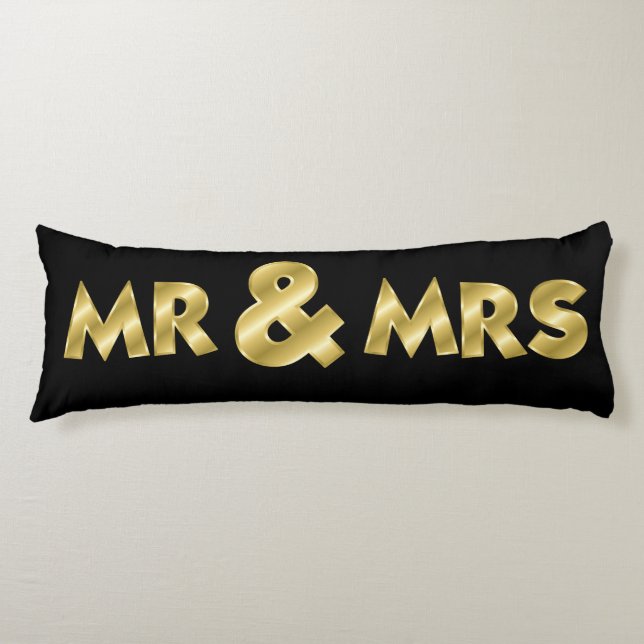 Shimmering Gold Mr & Mrs Black Body Pillow (Front)