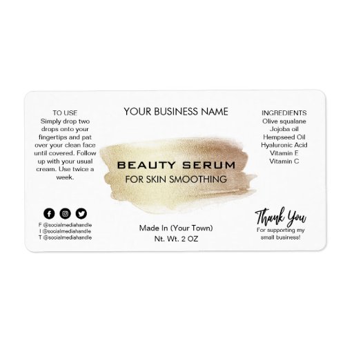 Shimmering Gold Paint Face Serum Labels
