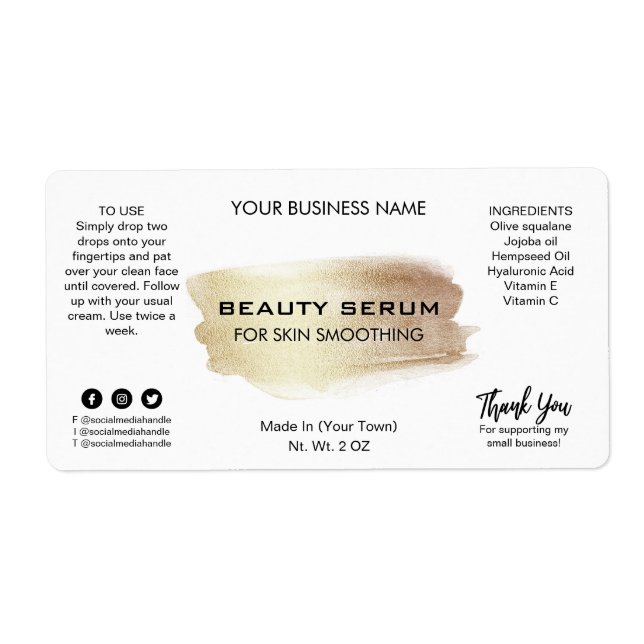 Shimmering Gold Paint Face Serum Labels (Front)