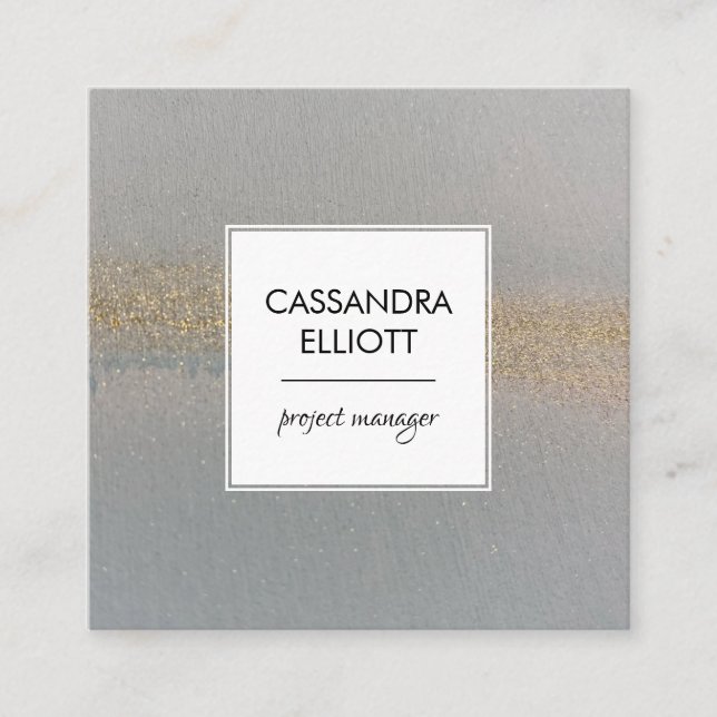 Shimmering Gold Pale Blue Alcohol Ink Liquid Art Square Business Card (Front)
