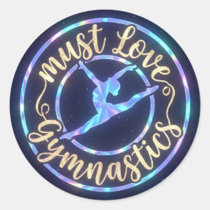 Shimmering Gold Script Must Love Gymnastics Classic Round Sticker