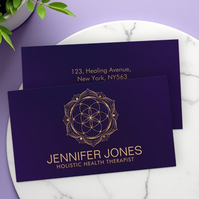 Shimmering gold Seed of life in lotus mandala Business Card (Creator Uploaded)