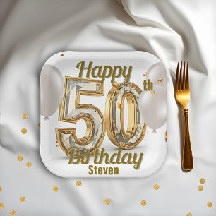 Shimmering Golden Luxurious Elegance 50th Birthday Paper Plates