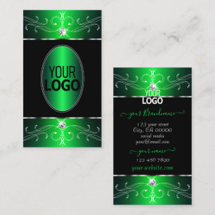 Shimmering Green Black Ornate Ornaments with Logo Business Card
