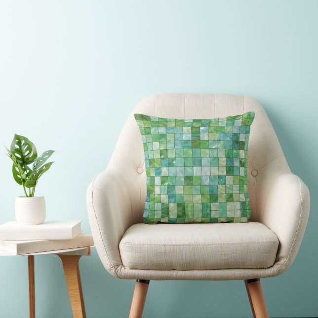 Shimmering Green Checkered Throw Pillow (Chair)