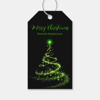 Shimmering Green Christmas Tree Gift Tag