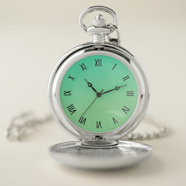 Shimmering Green Ombre Roman Numerals Pocket Watch (Inside)