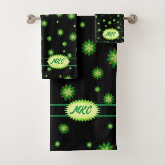 Shimmering Green Stars Monogram