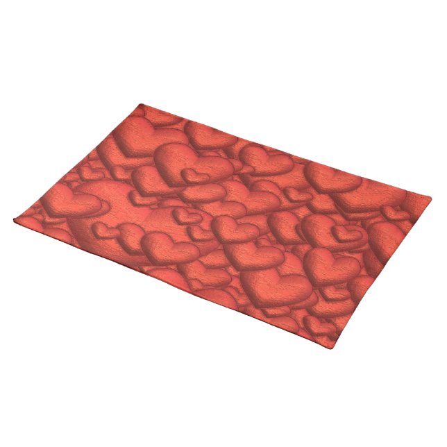 Shimmering hearts deep red placemat (On Table)