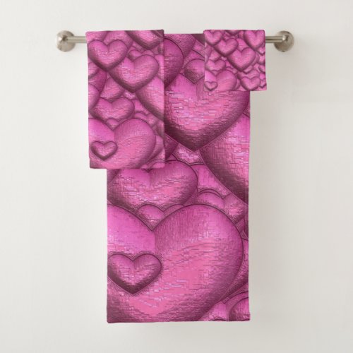 Shimmering hearts pink bath towel set