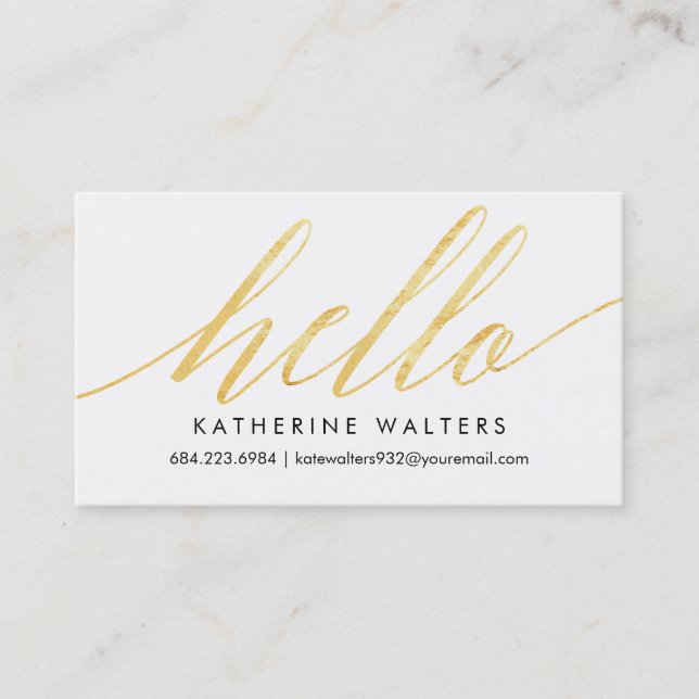 Shimmering Hello Gold Faux Foil Calling Card (Front)