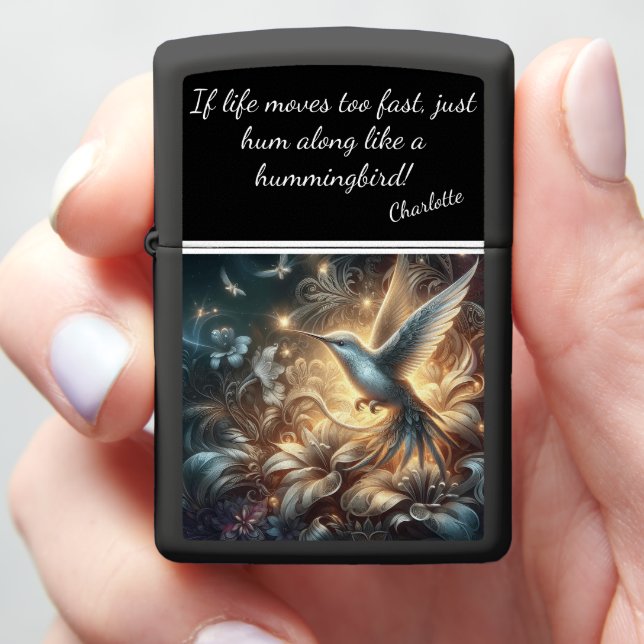 Shimmering Hummingbird in a Magical Garden Zippo Lighter (In Hand)