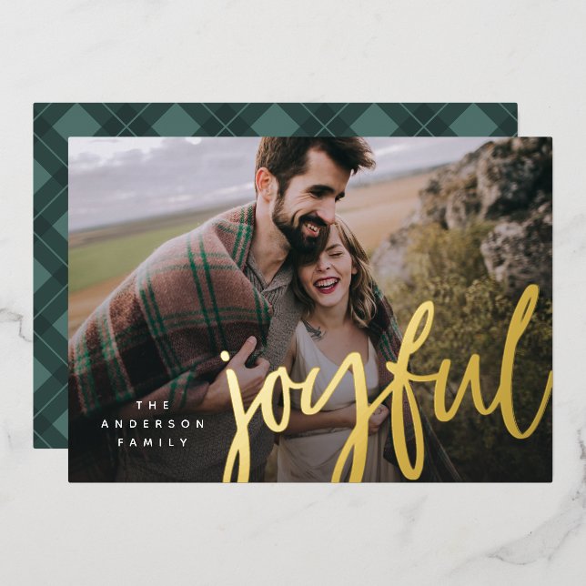 Shimmering Joyful Plaid Photo Card (Front/Back)