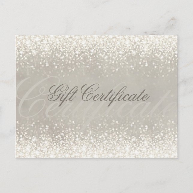Shimmering Light Glitter Gray Gift Certificate Postcard (Front)