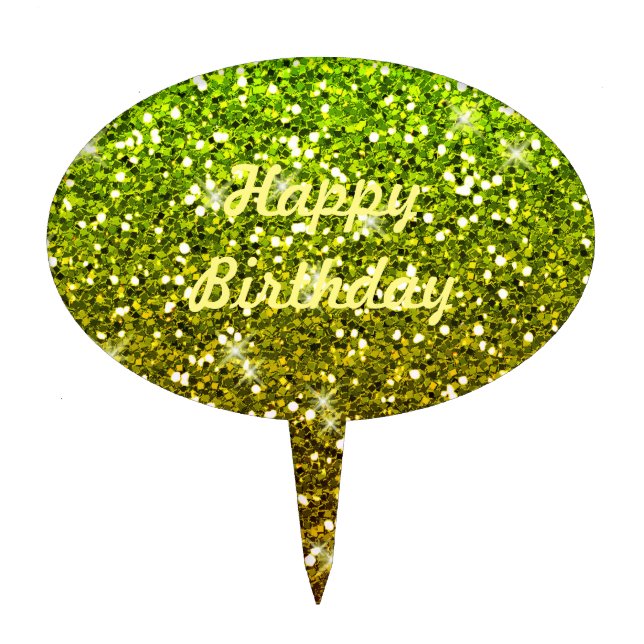 Shimmering Light Green Gold Glitters Cake Topper (Front)
