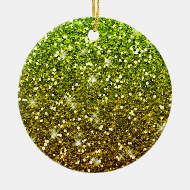 Shimmering Light Green Gold Glitters Ceramic Ornament (Front)