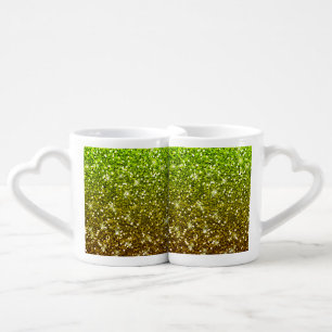 Shimmering Light Green Gold Glitters Coffee Mug Set