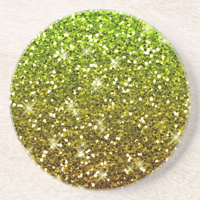 Shimmering Light Green Gold Glitters Drink Coaster (Front)