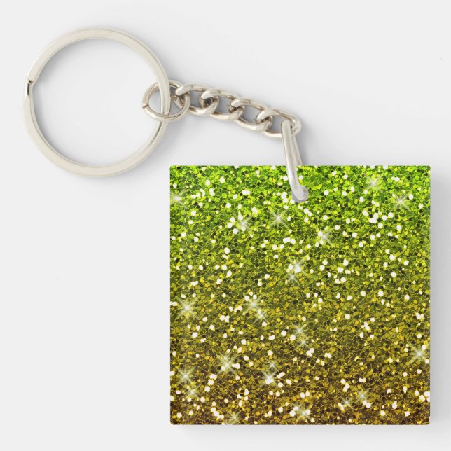 Shimmering Light Green Gold Glitters Keychain (Front)