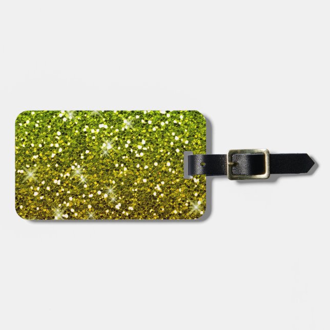 Shimmering Light Green Gold Glitters Luggage Tag (Front Horizontal)
