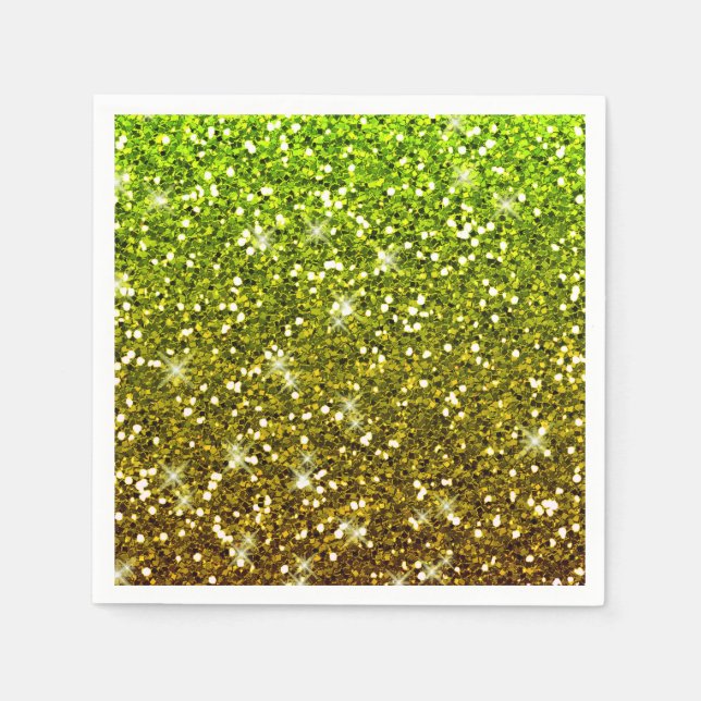 Shimmering Light Green Gold Glitters Paper Napkins (Front)
