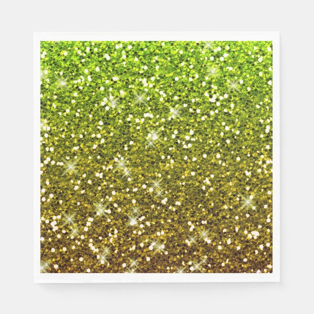 Shimmering Light Green Gold Glitters Paper Napkins (Front)