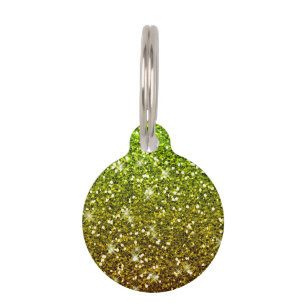 Shimmering Light Green Gold Glitters Pet Name Tag