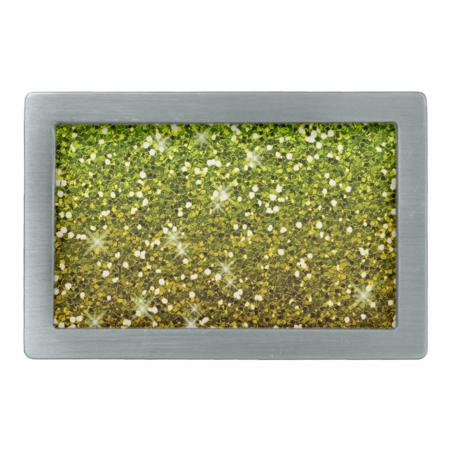 Shimmering Light Green Gold Glitters Rectangular Belt Buckle (Front)