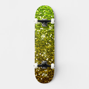Shimmering Light Green Gold Glitters Skateboard Deck