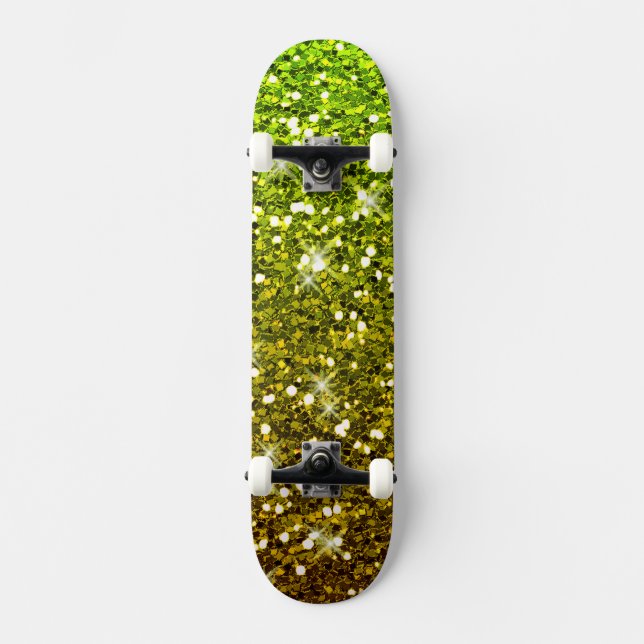 Shimmering Light Green Gold Glitters Skateboard Deck (Front)