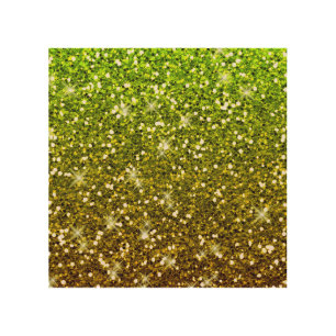 Shimmering Light Green Gold Glitters Wood Wall Art