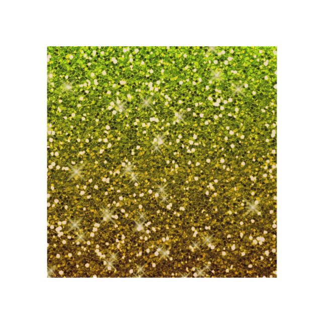 Shimmering Light Green Gold Glitters Wood Wall Art (Front)