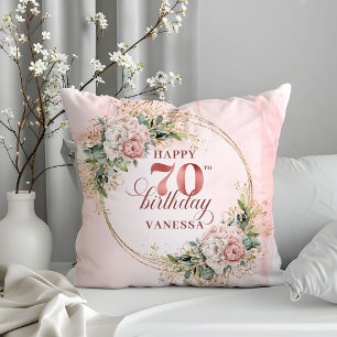 Shimmering Light Pink Flowers Pillow 70th Birthday