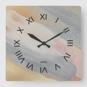 Shimmering look brushstrokes Roman Numerals Square Wall Clock