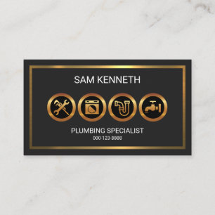 Shimmering Luminous Gold Borders Plumber Business Card