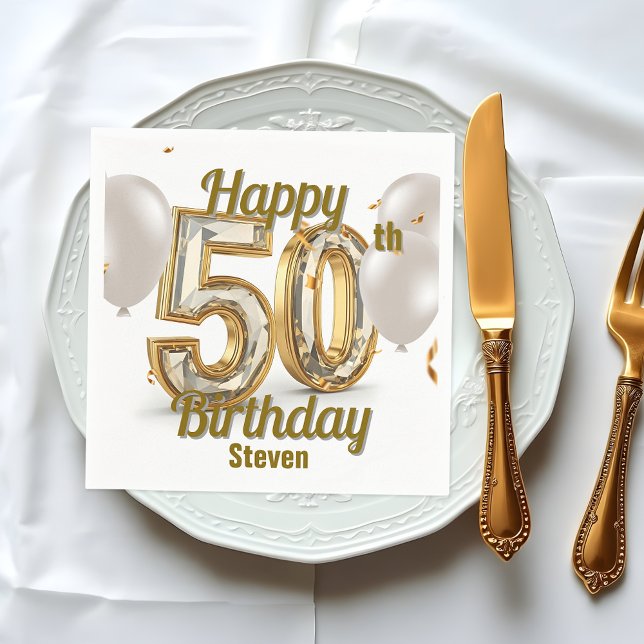 Shimmering Luxurious Golden Elegance 50th Birthday Napkins (Creator Uploaded)