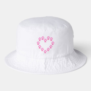 Shimmering Magenta Paw Heart Pattern Pet Parent  Bucket Hat