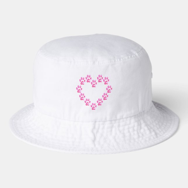 Shimmering Magenta Paw Heart Pattern Pet Parent  Bucket Hat (Front)