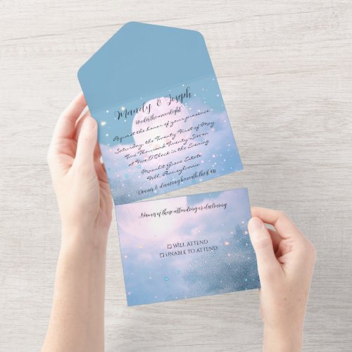 Shimmering Moon All in One Wedding Invite