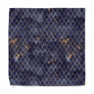 Shimmering Navy & Gold Sparkles Dragon Scales Bandana