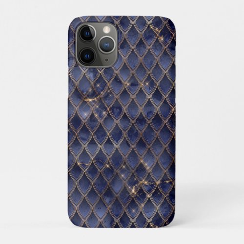 Shimmering Navy  Gold Sparkles Dragon Scales iPhone 11 Pro Case