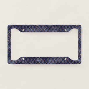 Shimmering Navy & Gold Sparkles Dragon Scales License Plate Frame