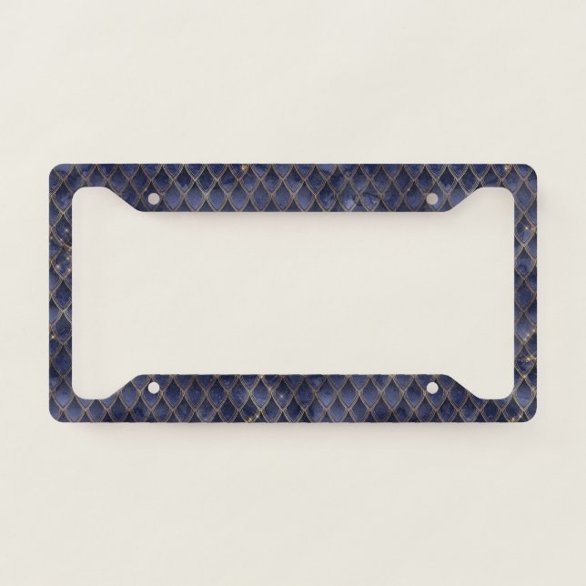 Shimmering Navy & Gold Sparkles Dragon Scales License Plate Frame (Front)