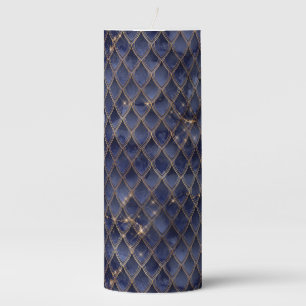 Shimmering Navy & Gold Sparkles Dragon Scales Pillar Candle